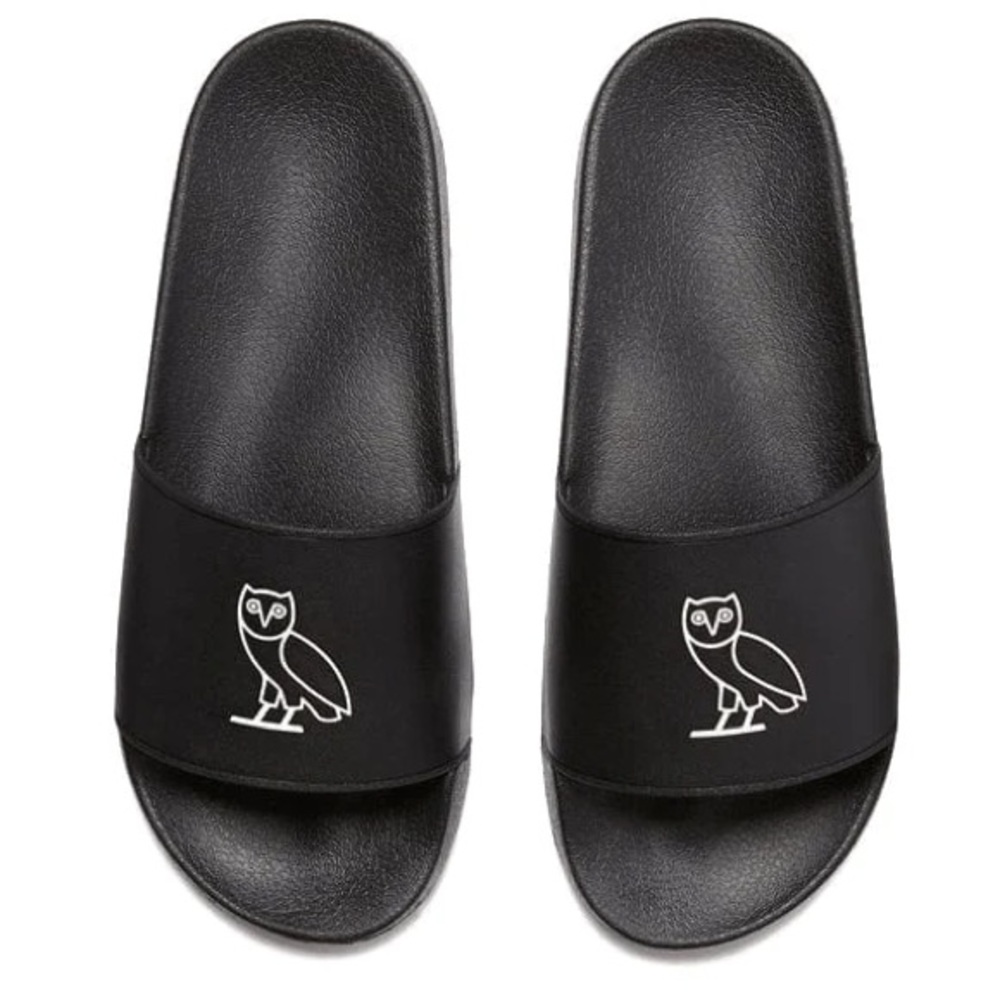 OVO October's Very Own Slides Black (White Owl) Size 9